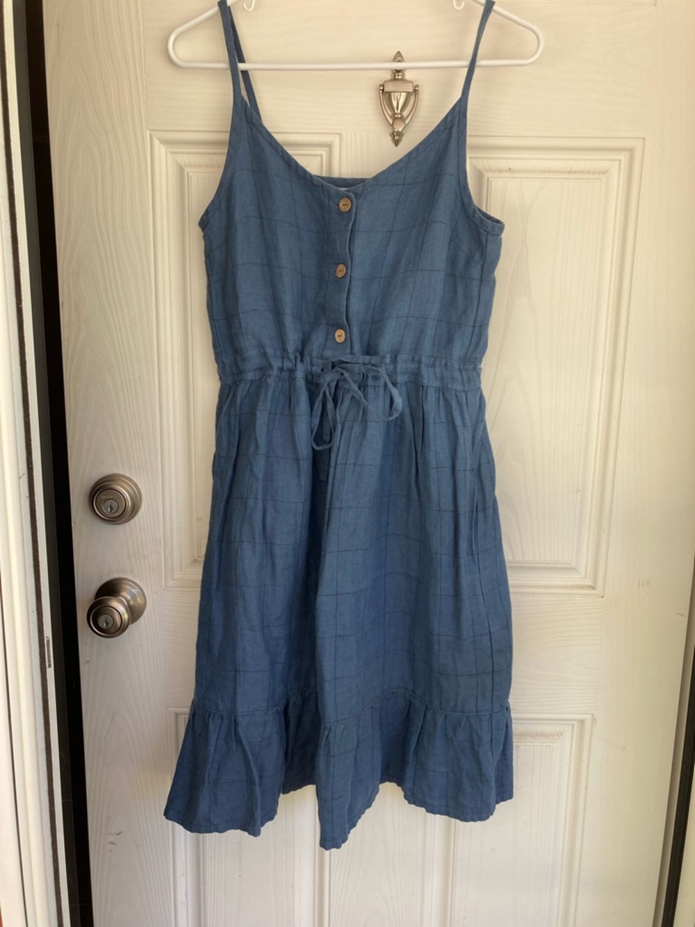 notPERFECTLINEN delft Blue drawstring waist dress